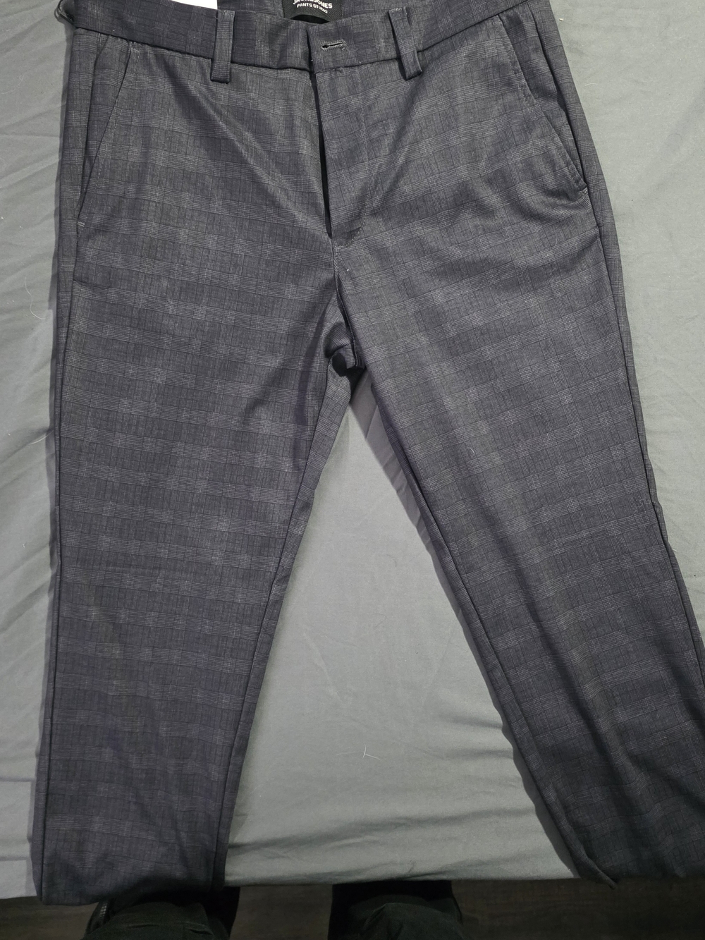 Jack & Jones Men's Charcoal Plaid Dress Pants